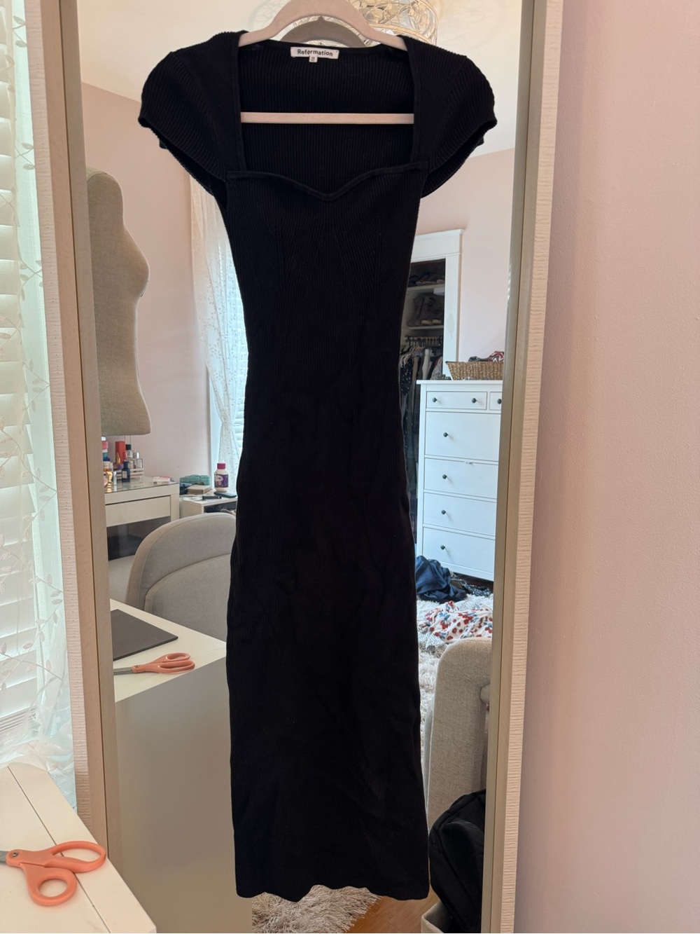 Reformation Black Ribbed Square-Neck Maxi